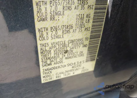 2016 Nissan Frontier Desert Runner from USA, damaged, VIN 1N6AD0ER2GN904345